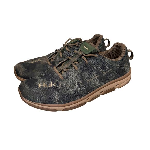 HUK Mens ATTACK Performance Green Camo Athletic Fishing Sneakers Size 13 - Picture 1 of 6
